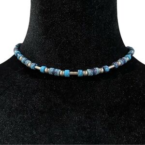 NTL Caribbean Blue Bead Necklace Silver Tone Beach Coastal